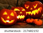 Group Of Spooky Halloween Jack...