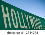 Hollywood street sign with blue sky behind