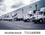 Delivering or Supply concept image.  Trucks loading=