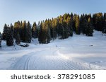 Cross-country Skiing Track in the Alps at Sunset