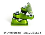 Small photo of New green double kingpin truck for skateboard surfskate or longboard.
