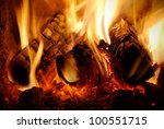 Crest Of Flame On Burning Wood...