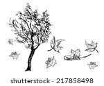 Sketch Tree With Falling Leaves....