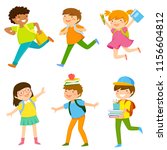 set of six cartoon kids going... | Shutterstock .eps vector #1156604812