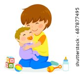 little boy hugging a baby | Shutterstock .eps vector #687877495