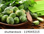 Fresh Raw Brussels Sprouts On A ...