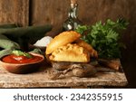 Small photo of fried pasties with meat pasties samsa