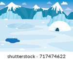 Vector illustration of snowy arctic background full of ice, snow, and glaciers