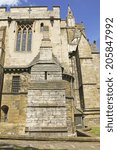 Small photo of RIPON, NORTH YORKSHIRE - JULY 17, 2014: South side butress. Ripon Cathedral is a seat of the Bishop of Leeds and is situated in the small North Yorkshire city of Ripon.