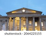 Small photo of HUDDERSFIELD, UK - OCTOBER 26, 2021: The water fountains in front of the Huddersfield train station in the early morning, Kirklees, West Yorkshire