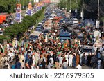 Small photo of KARACHI, PAKISTAN - OCT 21: Activists of PTI are holding protest demonstration against disqualification of Imran Khan, Former Prime Minister in Toshakhana reference, on October 21, 2022 in Karachi.
