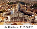 Small photo of Aerial view of St Peter's Square in Vatican City, Rome, Italy. It is landmark of Rome and World. Sunny panorama of Piazza San Pietro, nice landscape of Rome in autumn. Papacy, tourism, travel theme.