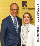 Small photo of New York, NY - November 1, 2018: Lester Holt and Carol Hagen Holt attend the 2018 IRC Rescue Dinner at New York Hilton Midtown