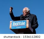 Small photo of New York, NY - October 19, 2019: U.S. Senator Bernie Sanders speaks during Bernie Sanders Rally "Bernie's Back" in Queensbridge Park