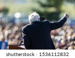 Small photo of New York, NY - October 19, 2019: U.S. Senator Bernie Sanders speaks during Bernie Sanders Rally "Bernie's Back" in Queensbridge Park