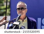 Small photo of New York, NY - May 10, 2022: Geoff Gordon, Regional President, Live Nation Northeast speaks at The DiscOasis Press Conference At Central Park's Wollman Rink