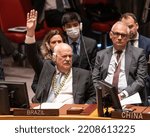 Small photo of New York, NY - September 30, 2022: Ambassador of Brazil seen voting abstain at Security Council vote on joint resolution to condemn Russian on annexation in UN Headquarters