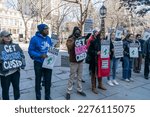 Small photo of Elected officials, advocates hold rally to urge mayor Eric Adams to close Rikers Island prison by 2027 at City Hall Park in New York on March 16, 2023