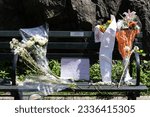 Small photo of View of Tony Bennett's bench in Central Park, New York on July 23, 2023 as US Senator Chuck Schumer introduced resolution to declare August 3 "Tony Bennett Day"