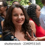 Small photo of SAG-AFTRA President Fran Drescher attends rally in City Hall Park in New York on August 1, 2023 ahead of Council committee meeting in support of striking members of both unions