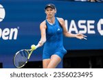 Small photo of Caroline Wozniacki of Denmark returns ball during 3rd round against Jennifer Brady of USA at the US Open Championships at Billie Jean King Tennis Center in New York on September 1, 2023