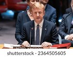 Small photo of UK Oliver Dowden MP, Deputy Prime Minister speaks during SC meeting on maintenance of international peace and security at UN Headquarters in New York on September 20, 2023