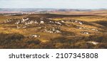 Panoramic view of the valleys hills and rocky shores of Isle of Islay. Inner Hebrides, Scotland, UK. Idyllic landscape. Travel destinations, national landmark, recreation, eco tourism, environment