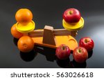 Small photo of The idiom, comparing apples and oranges, refers to the differences between incomparable or incommensurable items. The concept is illustrated by 2 groups of apples and oranges on a balance scale
