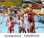 Small photo of BANGKOK - MAY 30:Christien Charles #21 rebound ball compete with SMB in an ASEAN Basketball League "ABL" playoffs game4 at Nimibut Stadium on May 30, 2013 in Bangkok,Thailand.
