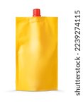 Small photo of Front view of blank glossy yellow doypack with cap or stand-up pouch isolated on white background.