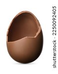 Small photo of Open broken chocolate Easter egg isolated on white background with clipping path.
