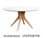 Round Wooden Table With A White ...