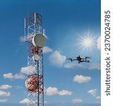 Small photo of managing the telecoms infrastructure, drone uav inspection technology on examining the cellular radio towers structure and defects , for further repairs