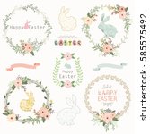 easter floral wreath | Shutterstock .eps vector #585575492