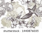 flying bird on a floral... | Shutterstock .eps vector #1440876035