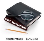 government regulations, magnifier, pencil