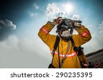 Firefighter with mask and airpack fully protective suit
