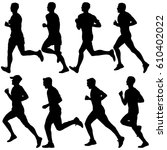 set of silhouettes. runners on... | Shutterstock . vector #610402022