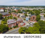 Aerial view of Salem historic city center including Salem Witch Museum and Andrew Safford House in city of Salem, Massachusetts MA, USA. 