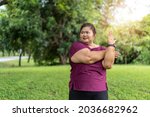 fat woman asian exercise... | Shutterstock . vector #2036682962