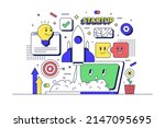 startup concept. laptop  rocket ... | Shutterstock .eps vector #2147095695