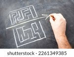 Small photo of Hand draw a shorten straight way to go through the complication of a maze game, easier process, simplify in communication, or fast solution concept.