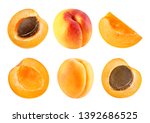 Apricot fruits and half Isolated on white background. Apricot isolated on white. Apricot Clipping Path. Professional studio macro shooting