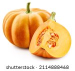 Pumpkin isolated on the white background. Pumpkin half. Fresh pumpkin fruits isolated on white background