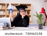 muslim girl in hijab studying... | Shutterstock . vector #730463158
