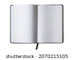 Notebook unfolded showing blank pages isolated on white background.