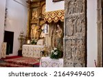 Small photo of Toledo, Spain - June 30, 2022. Detail of the Visigoth pilaster carved representing four scenes of the life of Chris. Iglesia del Salvador church. Toledo. Castilla La Mancha, Spain.