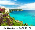 beautiful mediterranean landscape, view of luxury resort and bay, french riviera, France, near Nice and Monaco