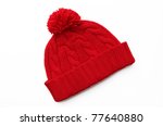 Red knitted wool hat isolated on white