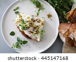 Slice of brown bread with sprouts / Delicious Healthy breakfast full of vitamins